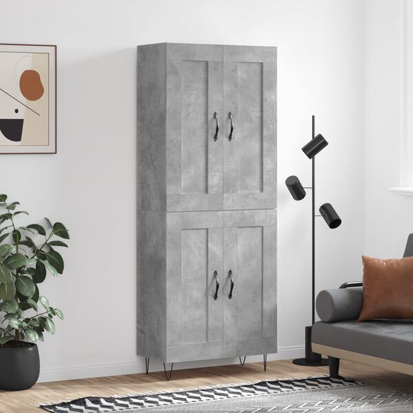 vidaXL Aparador alto madera contrachapada gris hormig&oacute;n 69,5x34x180 cm