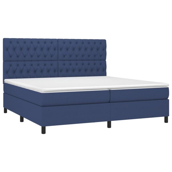 vidaXL Cama box spring colch&oacute;n y luces LED tela azul 200x200 cm