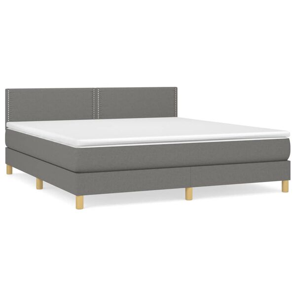 vidaXL Cama box spring con colch&oacute;n tela gris oscuro 180x200 cm