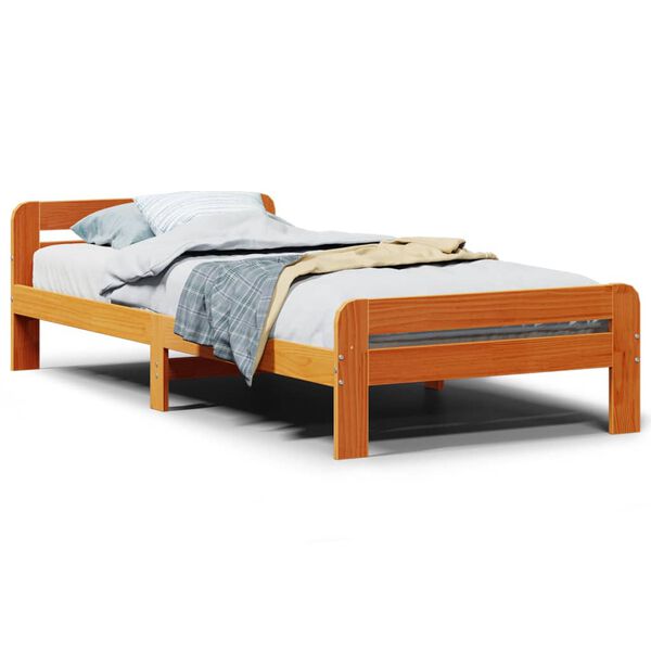 vidaXL Estructura de cama sin colch&oacute;n madera maciza marr&oacute;n 75x190 cm