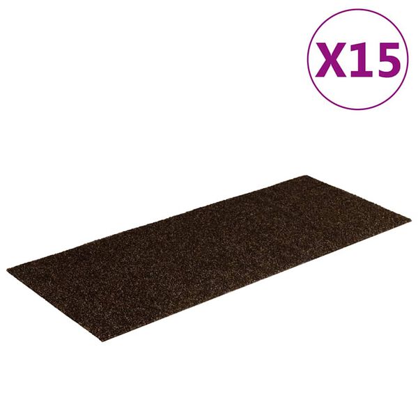 vidaXL Felpudos autoadhesivos para escaleras, 15 unidades, 60 x 25 cm, marrón, rectangulares