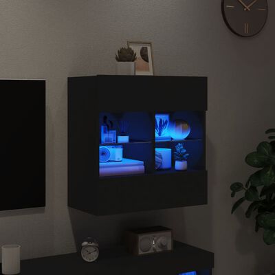 vidaXL Mueble de TV de pared con luces LED negro 58,5x30x60,5 cm