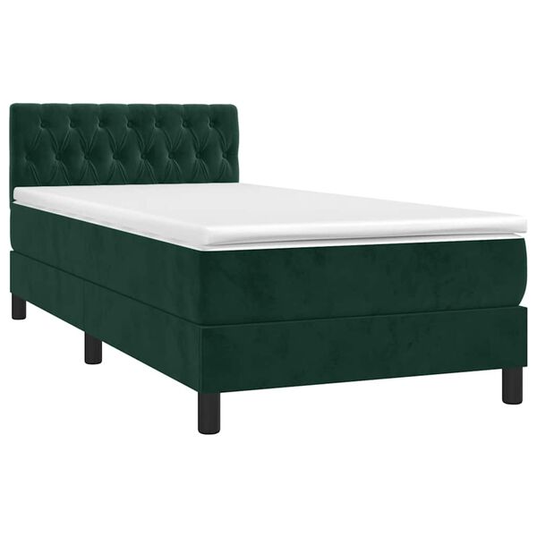vidaXL Cama box spring colch&oacute;n y LED terciopelo verde oscuro 90x200 cm