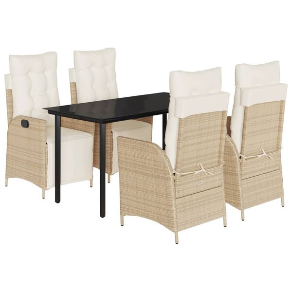 vidaXL Set comedor de jard&iacute;n 5 pzas con cojines rat&aacute;n sint&eacute;tico beige