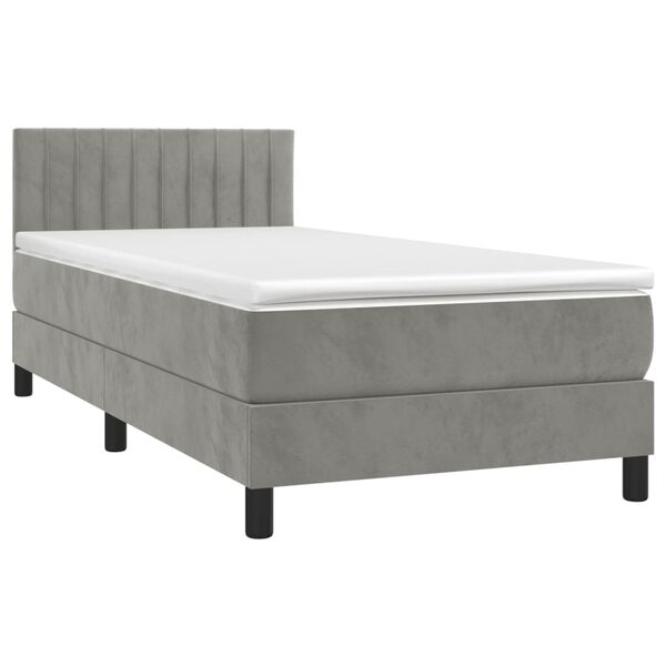 vidaXL Cama box spring colch&oacute;n y LED terciopelo gris claro 80x200 cm