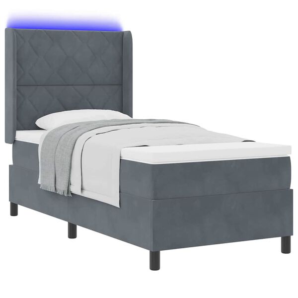 vidaXL Cama con Box Spring LED y Colchón Gris oscuro 100 x 200 cm