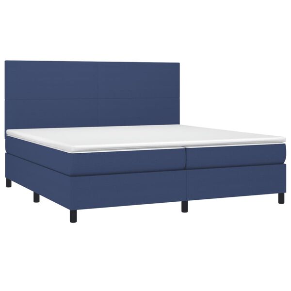 vidaXL Cama box spring colch&oacute;n y luces LED tela azul 200x200 cm