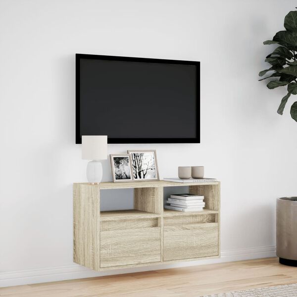 vidaXL Mueble de TV de pared con luces LED roble Sonoma 80x31x45 cm