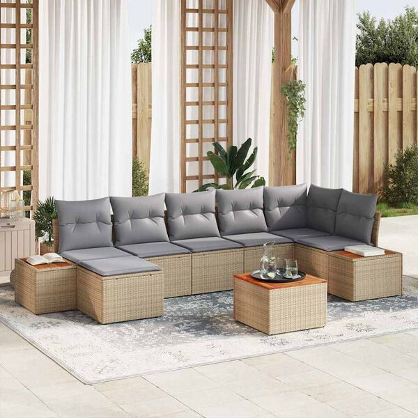 vidaXL Conjunto de sof&aacute; de jard&iacute;n con coj&iacute;n 8 pcs beige y gris claro