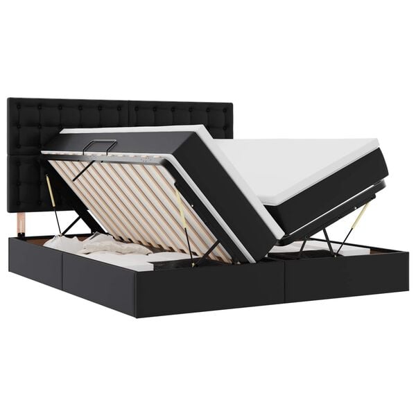 vidaXL Cama con luces de tiras LED con cabecera Negro 200 x 200 cm PVC