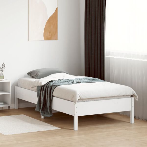 vidaXL Estructura de cama sin colch&oacute;n madera maciza blanca 75x190 cm
