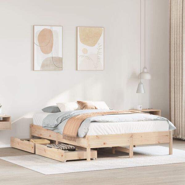 vidaXL Estructura de cama sin colch&oacute;n madera de pino blanco 150x200 cm