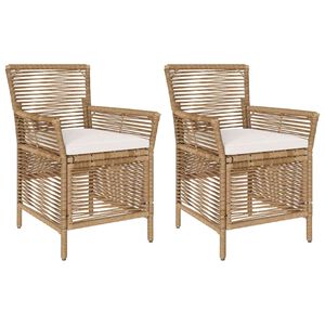 vidaXL Silla de exterior con coj&iacute;n 2 pcs Beige y Crema rat&aacute;n sint&eacute;tico