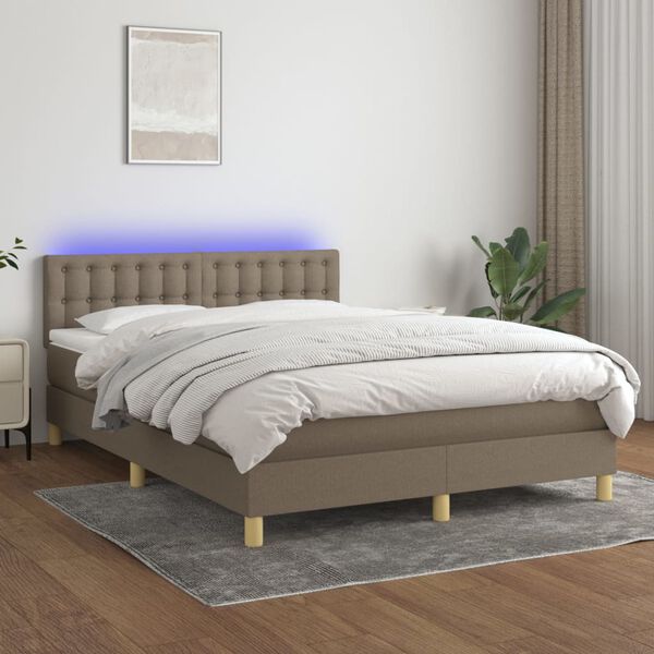 vidaXL Cama box spring con colch&oacute;n LED tela gris taupe 140x200 cm