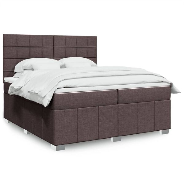 vidaXL Cama box spring con colch&oacute;n tela marr&oacute;n oscuro 200x200 cm