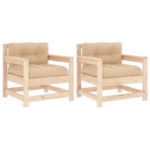 vidaXL Sillones de jard&iacute;n con cojines 2 uds madera maciza de pino