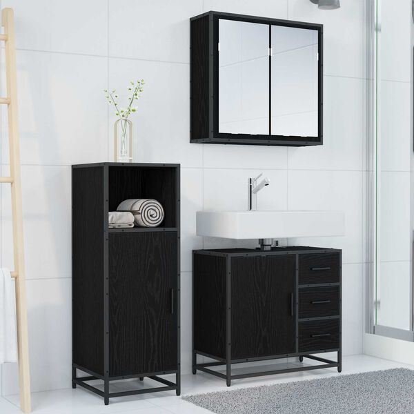 vidaXL Juego de muebles de ba&ntilde;o 3 pcs Roble Negro Madera contrachapada