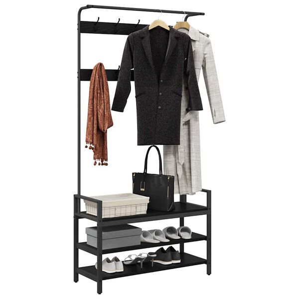 vidaXL Perchero Roble Negro 95 x 34 x 184 cm Madera de ingenier&iacute;a