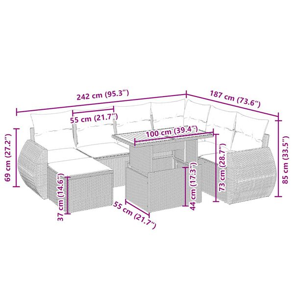 vidaXL Juego de sof&aacute;s de jard&iacute;n con cojines beige 8 pzas rat&aacute;n PE