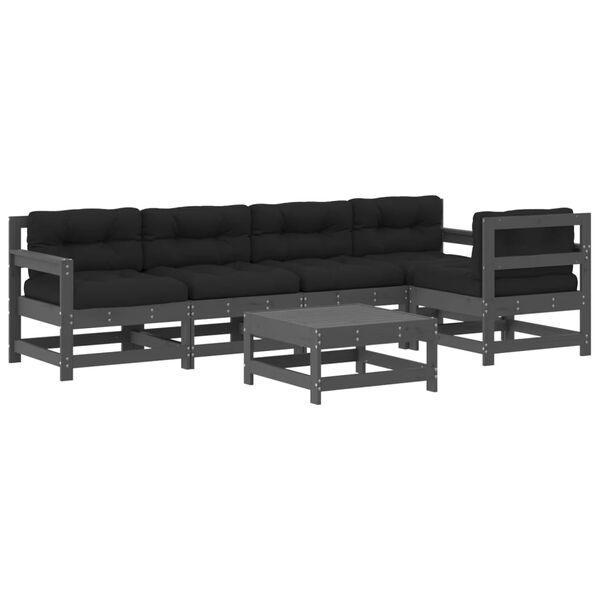 vidaXL Juego de muebles de jard&iacute;n 6 pzas y cojines madera maciza gris