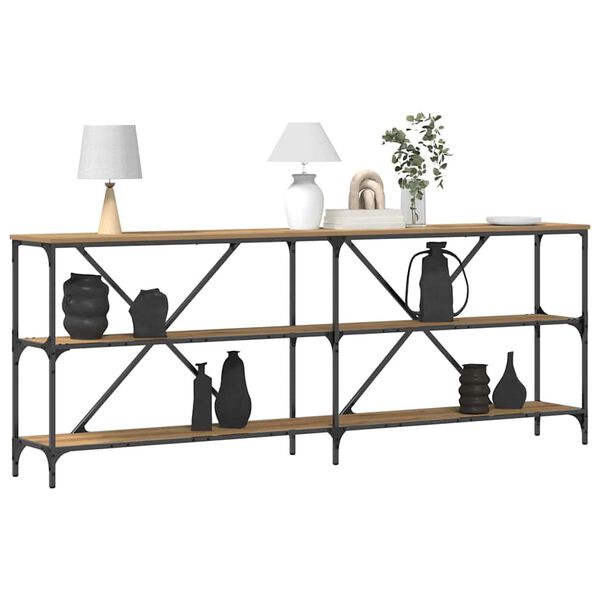 vidaXL Mesa Consola con estante Roble Artesanal 200 x 30 x 75 cm