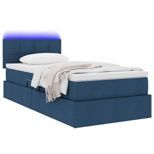 vidaXL Cama con almacenamiento y LED con LED Azul 100 x 200 cm tela