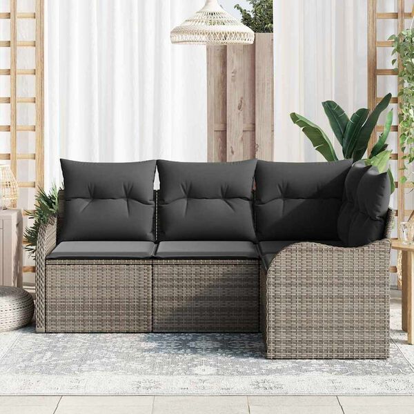 vidaXL Conjunto de sof&aacute; de jard&iacute;n 4 pcs Gris rat&aacute;n sint&eacute;tico
