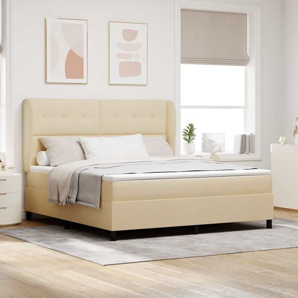 vidaXL Cama tipo Box Spring con colch&oacute;n Crema 180 x 200 cm tela
