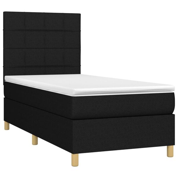 vidaXL Cama box spring colch&oacute;n y luces LED tela negro 90x200 cm