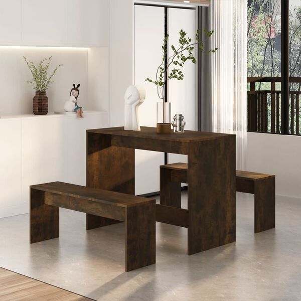 vidaXL Juego de comedor 3 piezas madera ingeniería roble ahumado