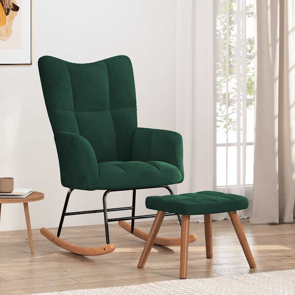 vidaXL Silla mecedora con reposapi&eacute;s terciopelo verde oscuro