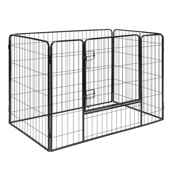 vidaXL Corral para perros de exterior 4 vallas acero negro