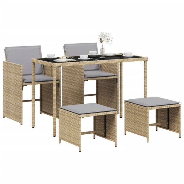 vidaXL Set comedor de jard&iacute;n 5 pzas con cojines rat&aacute;n sint&eacute;tico beige