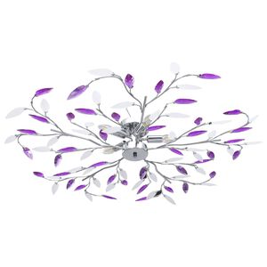 vidaXL L&aacute;mpara de techo brazos cristal forma hoja 5 bombillas morado