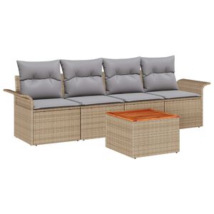 vidaXL Conjunto de sof&aacute;s de jard&iacute;n 5 pcs Beige rat&aacute;n sint&eacute;tico