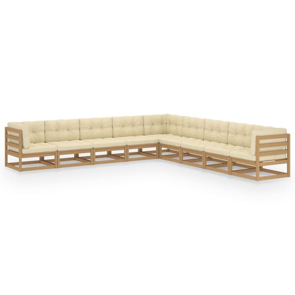 vidaXL Set de muebles de jardín 9 pzs cojines madera pino marrón miel