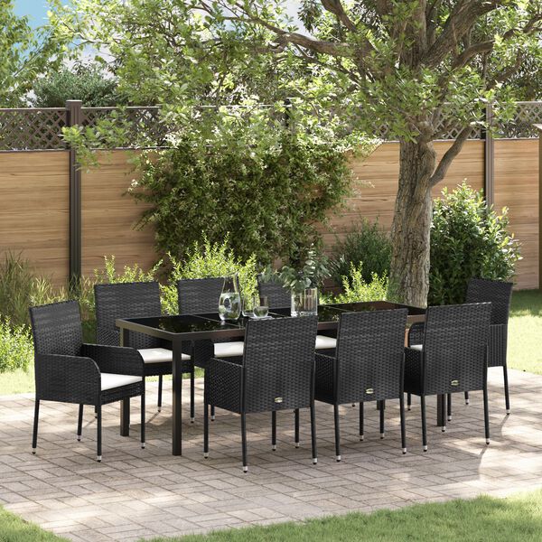 vidaXL Conjunto de Comedor de Jard&iacute;n 9 pcs Negro rat&aacute;n sint&eacute;tico