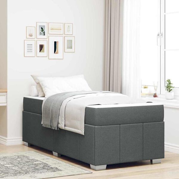 vidaXL Estructura de cama con colch&oacute;n Gris oscuro 90 x 200 cm tela