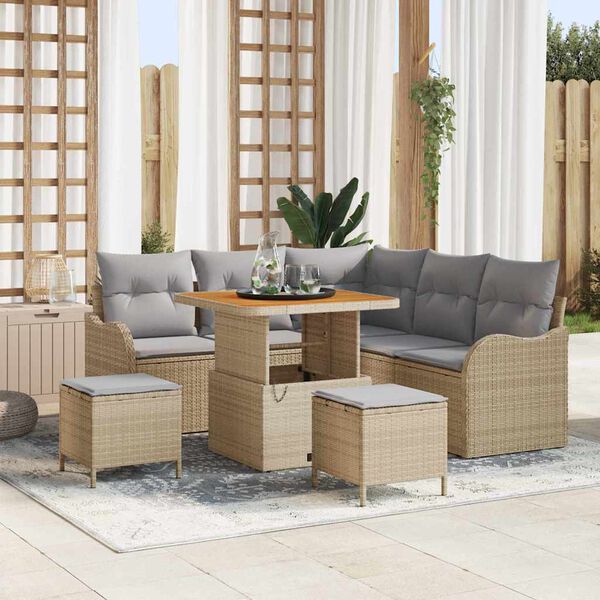 vidaXL Conjunto de sof&aacute; de jard&iacute;n con coj&iacute;n 8 pcs Beige y Gris Claro