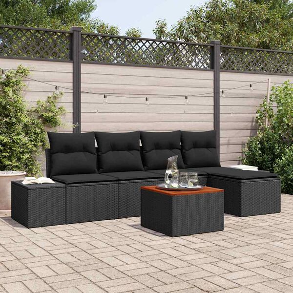 vidaXL Conjunto de sof&aacute;s de jard&iacute;n 6 pcs Negro rat&aacute;n sint&eacute;tico