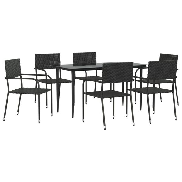 vidaXL Juego de comedor de jard&iacute;n 7 pzas rat&aacute;n sint&eacute;tico y acero negro