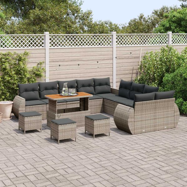 vidaXL Conjunto de sofás de jardín 14 pcs Gris ratán sintético