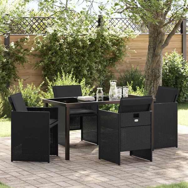 vidaXL Conjunto de Comedor de Jard&iacute;n 5 pcs Negro rat&aacute;n sint&eacute;tico