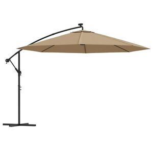 vidaXL Sombrilla voladiza jard&iacute;n con luces LED palo acero taupe 350 cm