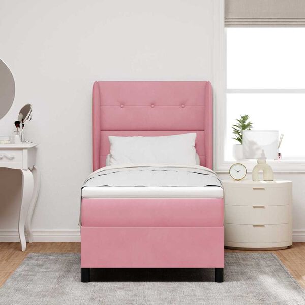 vidaXL Cama tipo Box Spring con colch&oacute;n Rosa 200 x 90 cm Poli&eacute;ster