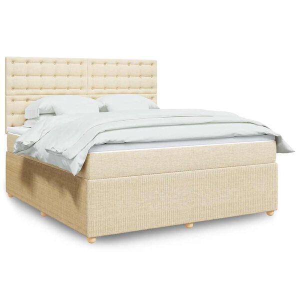 vidaXL Cama box spring con colch&oacute;n tela color crema 180x200 cm