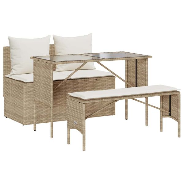 vidaXL Set comedor de jard&iacute;n 3 pzas con cojines rat&aacute;n sint&eacute;tico beige
