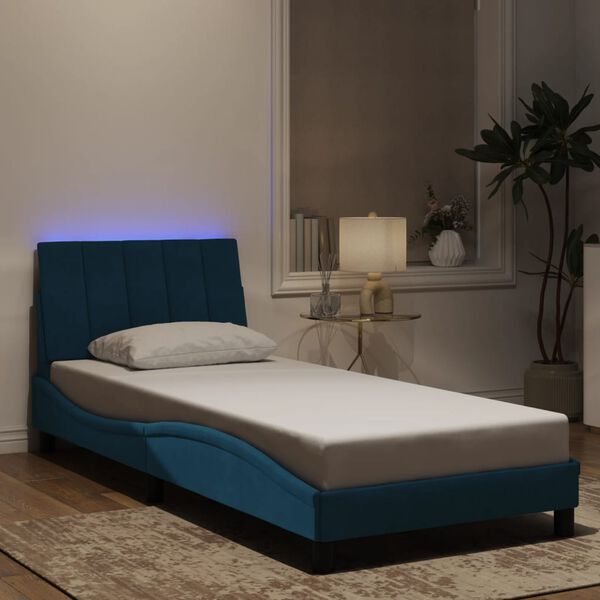 vidaXL Estructura de cama con LED sin colch&oacute;n Hanko terciopelo azul 80x200 cm