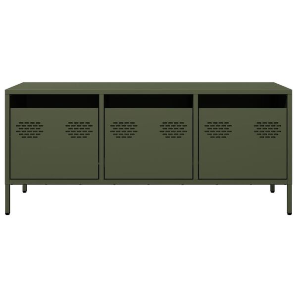vidaXL Mueble TV acero laminado en fr&iacute;o verde oliva 101,5x39x43,5 cm