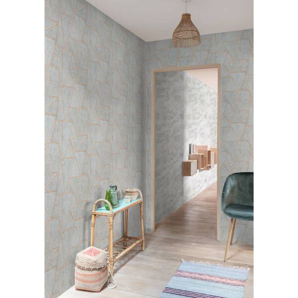 DUTCH WALLCOVERINGS Papel pintado tri&aacute;ngulos gris y plateado